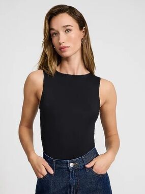 Express Body Contour High Neck Sleeveless Bodysuit Black Double Layer Size XL